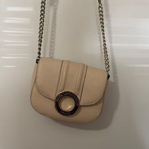 Karl Lagerfeld Cream Crossbody Bag with Chain Strap and Flap Closure